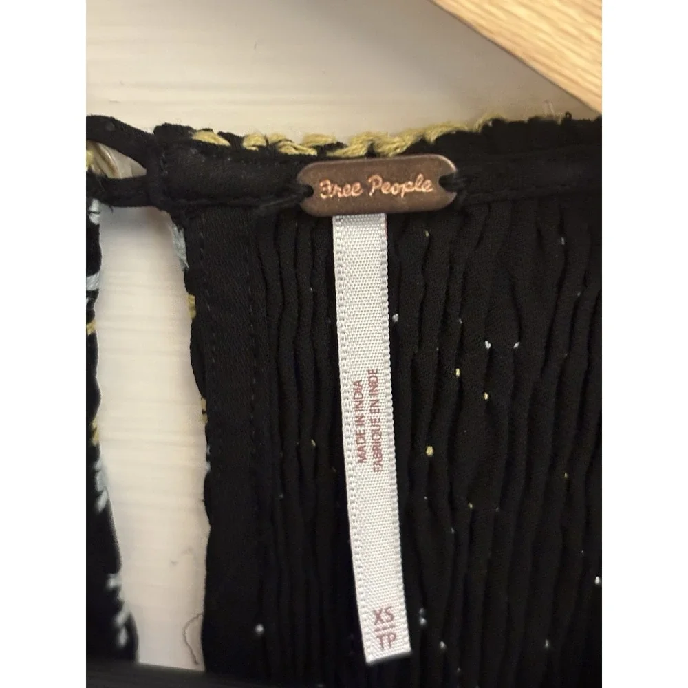 Free People Women's Black Late Night Picnic Mini Dress Embroidered‎ Size XS $148
